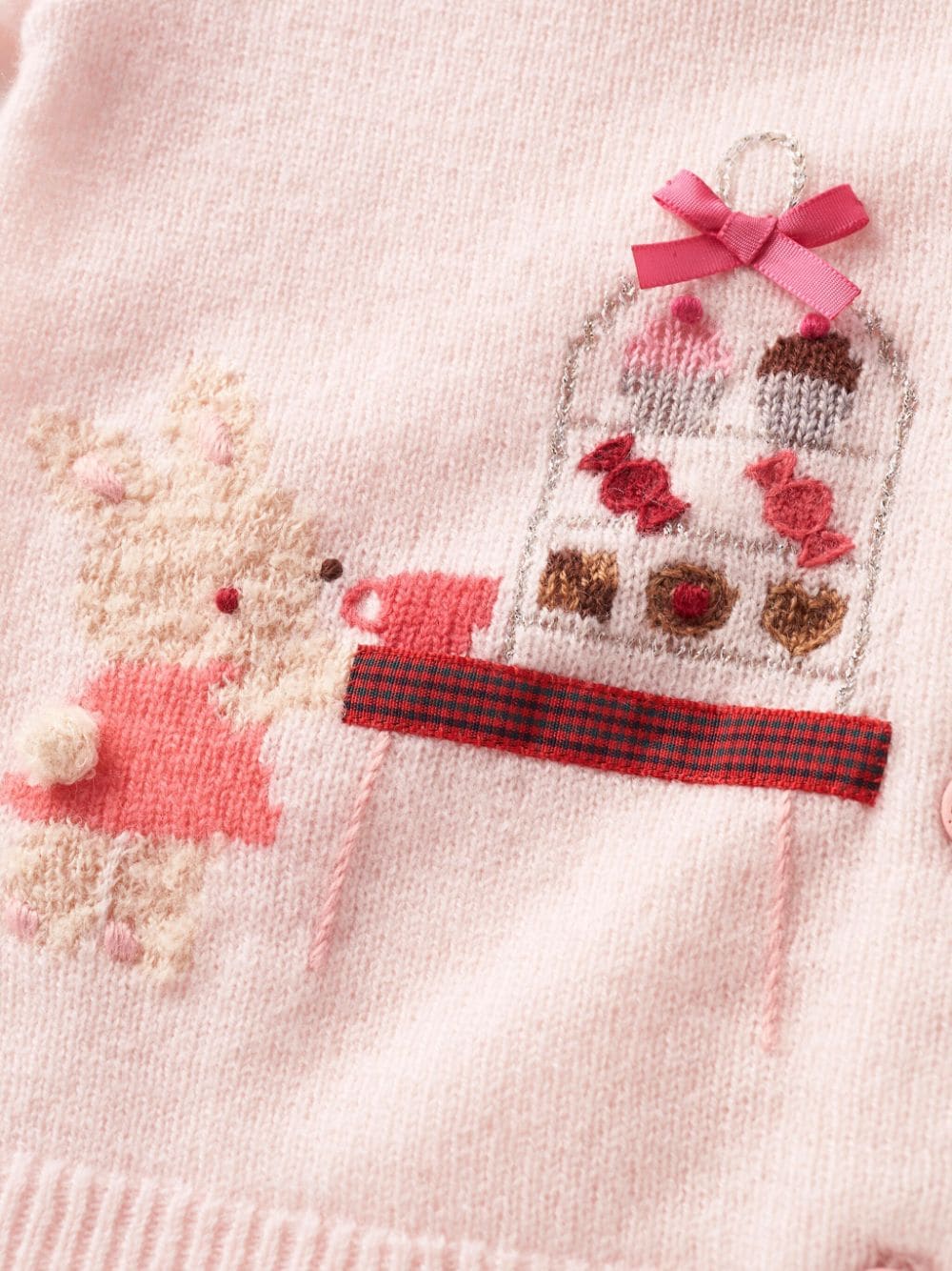 Shop Familiar Intarsia-knit Wool Cardigan In Pink
