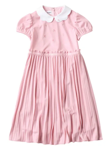 familiar embroidery-detail pleat-skirt dress