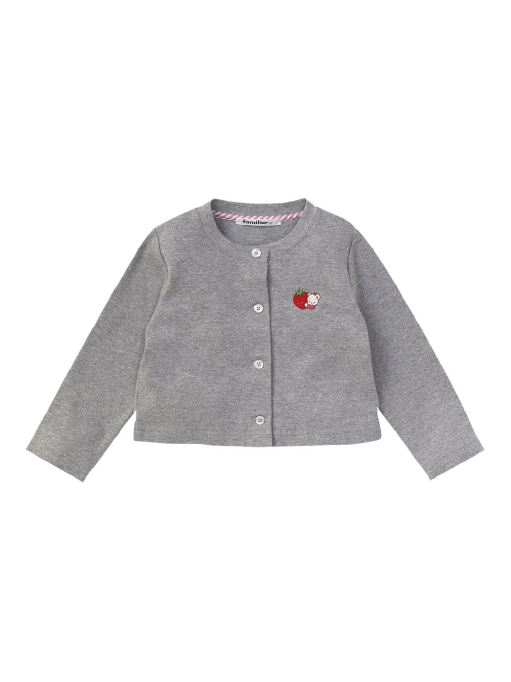 Familiar Kids' Embroidered Motif Cotton Cardigan In Gray