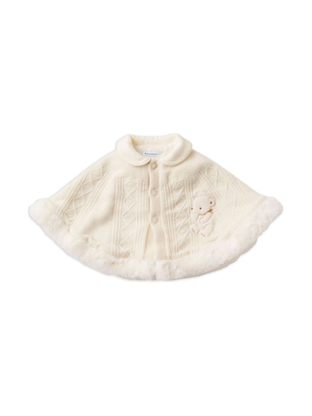 Familiar Kids' Bear-embroidered Wool Cape In Neutrals