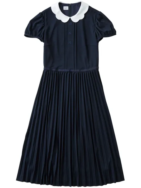 familiar pleated contrast-collar dress