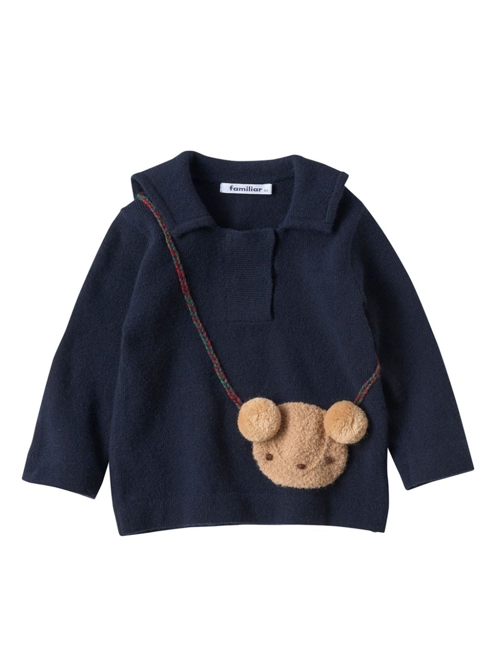 Familiar Kids' Bear-motif Wool Top In Blue