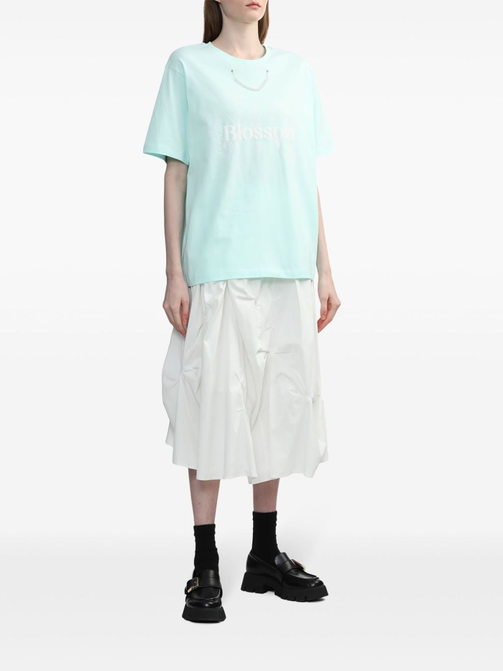 Shop B+ab Blossom Pearl-embellished T-shirt In 蓝色