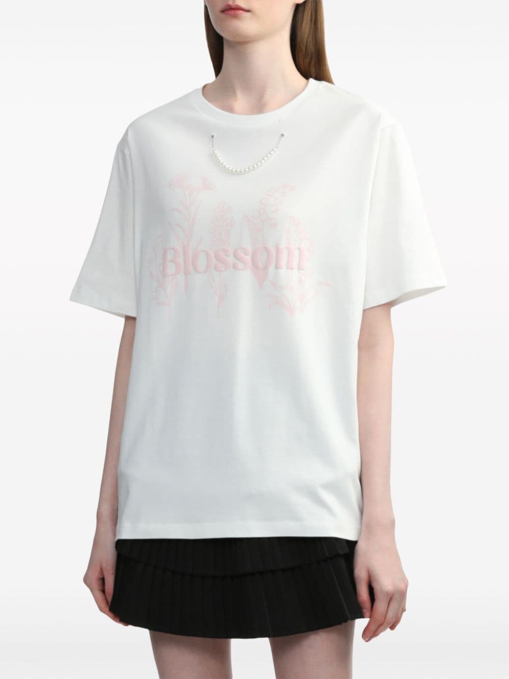 Shop B+ab Pearl-chain Floral-print T-shirt In Neutrals