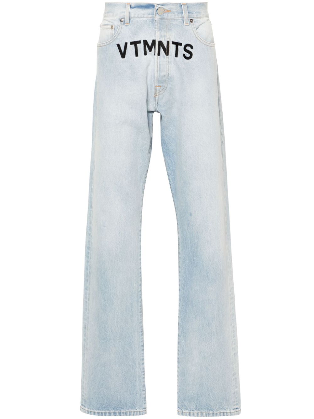 Vtmnts Logo-embroidered Cotton Jeans In Blue