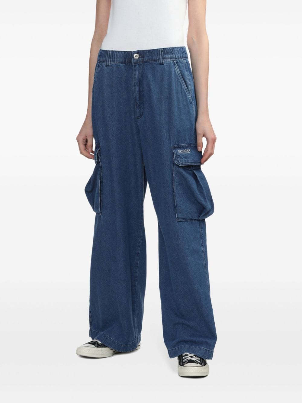 Shop Chocoolate Cargo-pocket Wide-leg Jeans In Blue