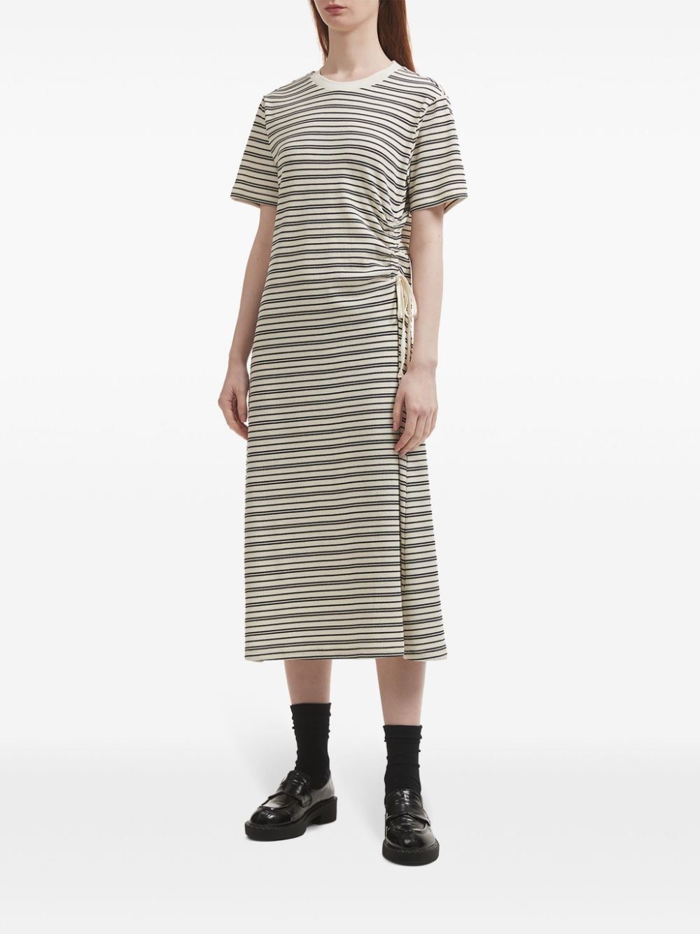 Shop B+ab Drawstring Detail Striped Midi Dress In Neutrals