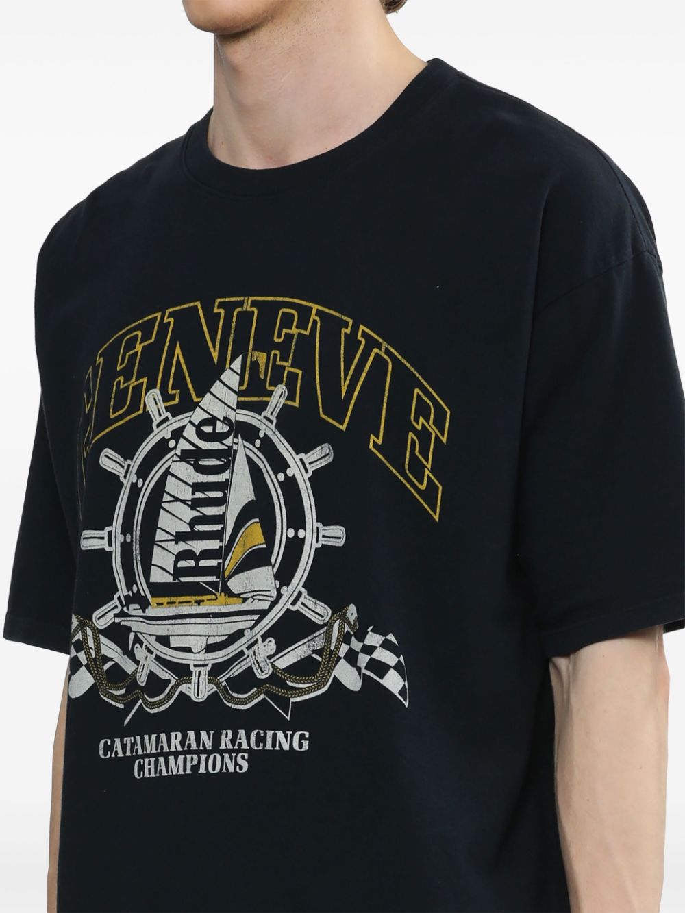 Shop Rhude Geneve Catamaran Cotton T-shirt In Black