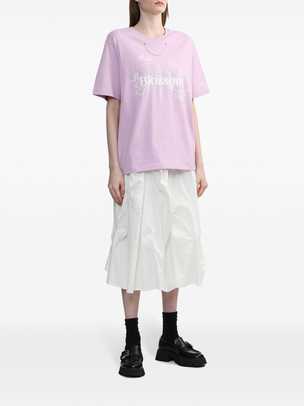 Shop B+ab Pearl-chain Floral-print T-shirt In Purple