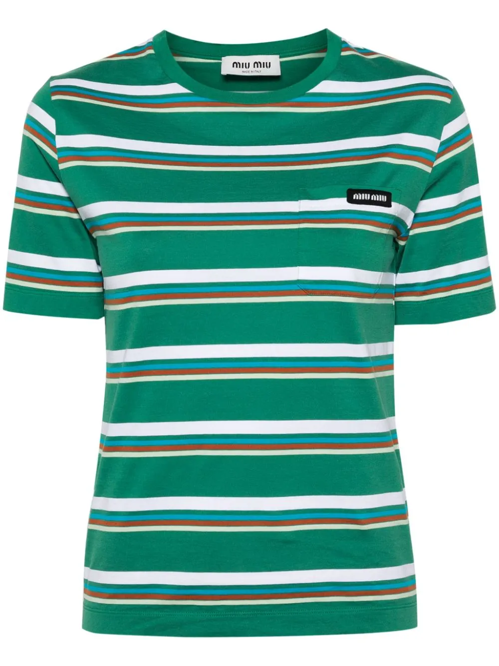 Miu Miu Striped Cotton T-shirt In Green