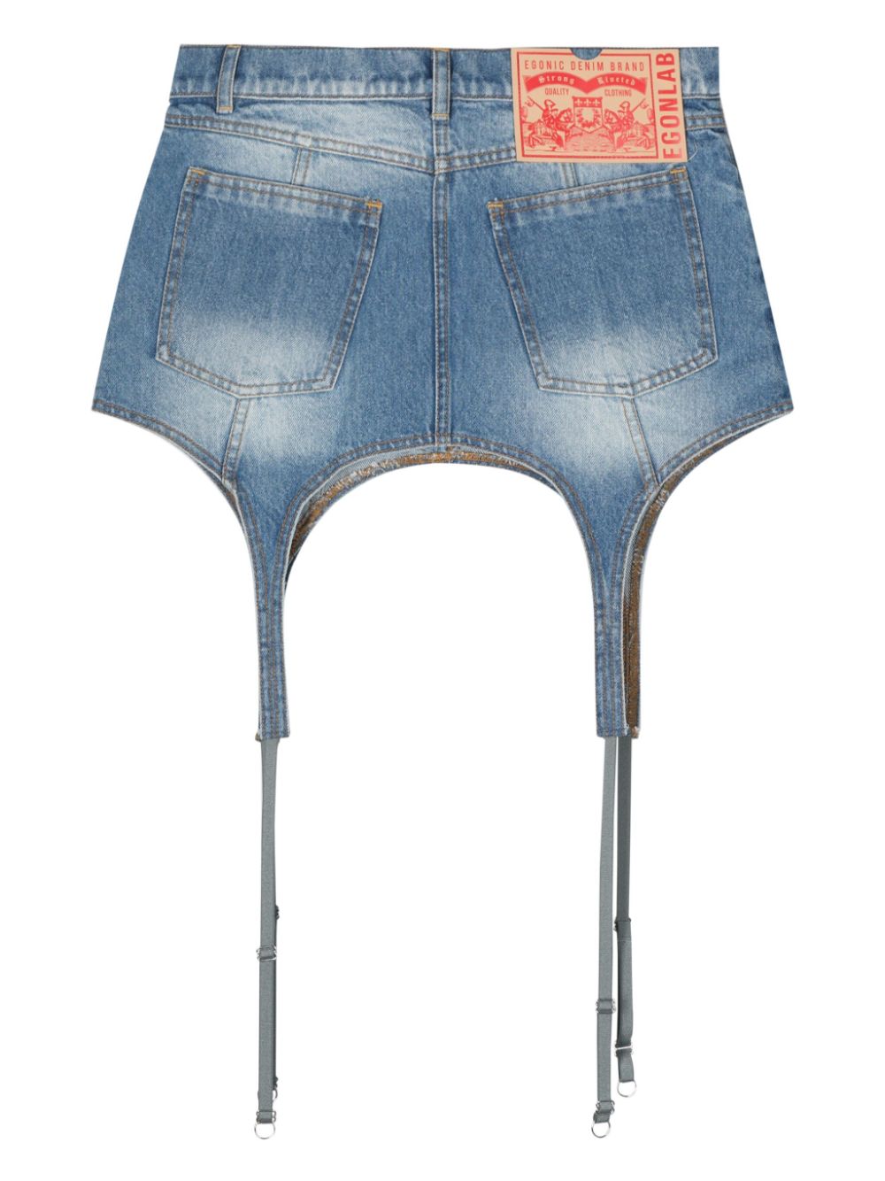 Shop Egonlab Denim Garter Skirt In Blue
