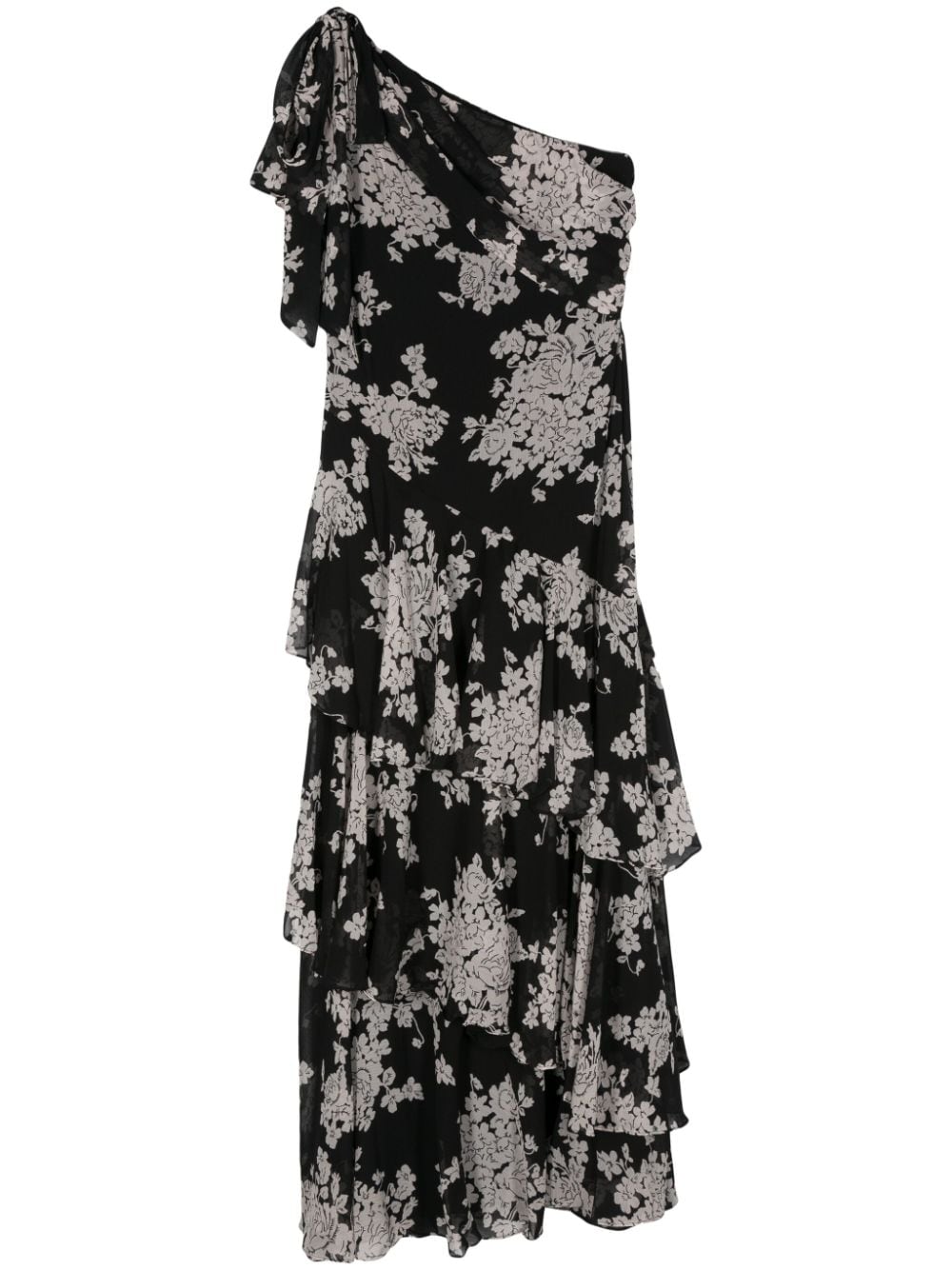 Shop Lauren Ralph Lauren Floral-print Ruffled-detail Gown In Black