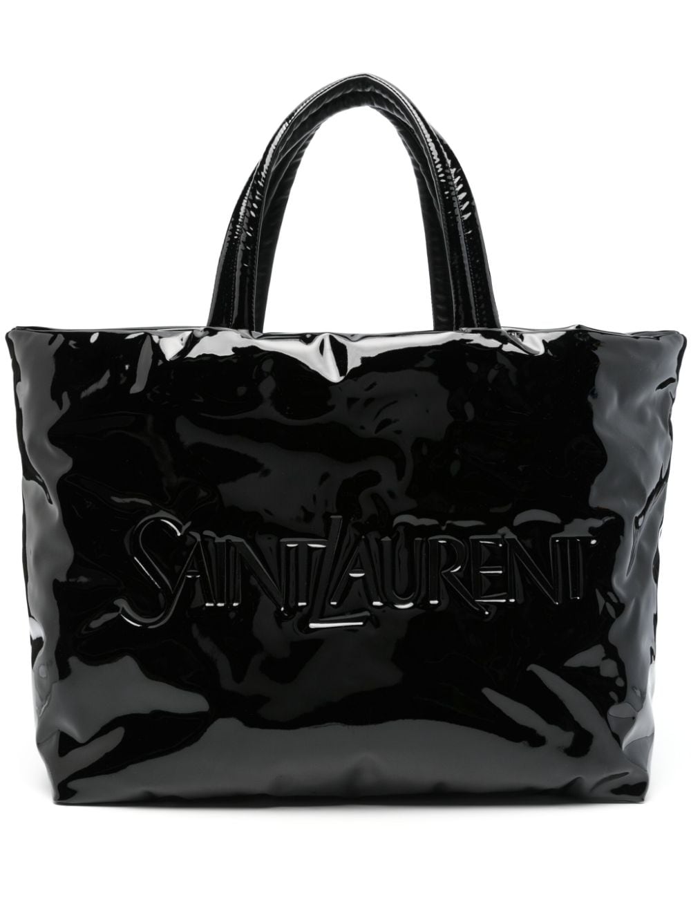 Saint Laurent Logo-debossed Leather Tote Bag In Black