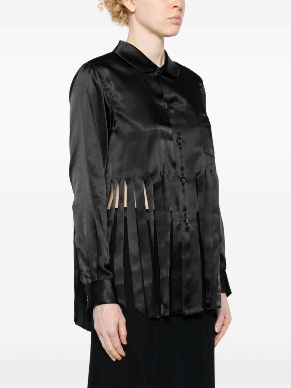 Shop Comme Des Garçons Comme Des Garçons Fringe-detail Satin Shirt In Black