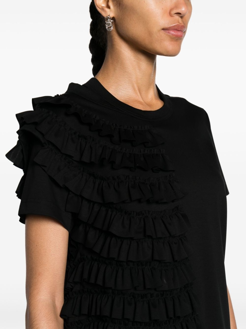 Shop Noir Kei Ninomiya Ruffled-layer Cotton T-shirt In Black