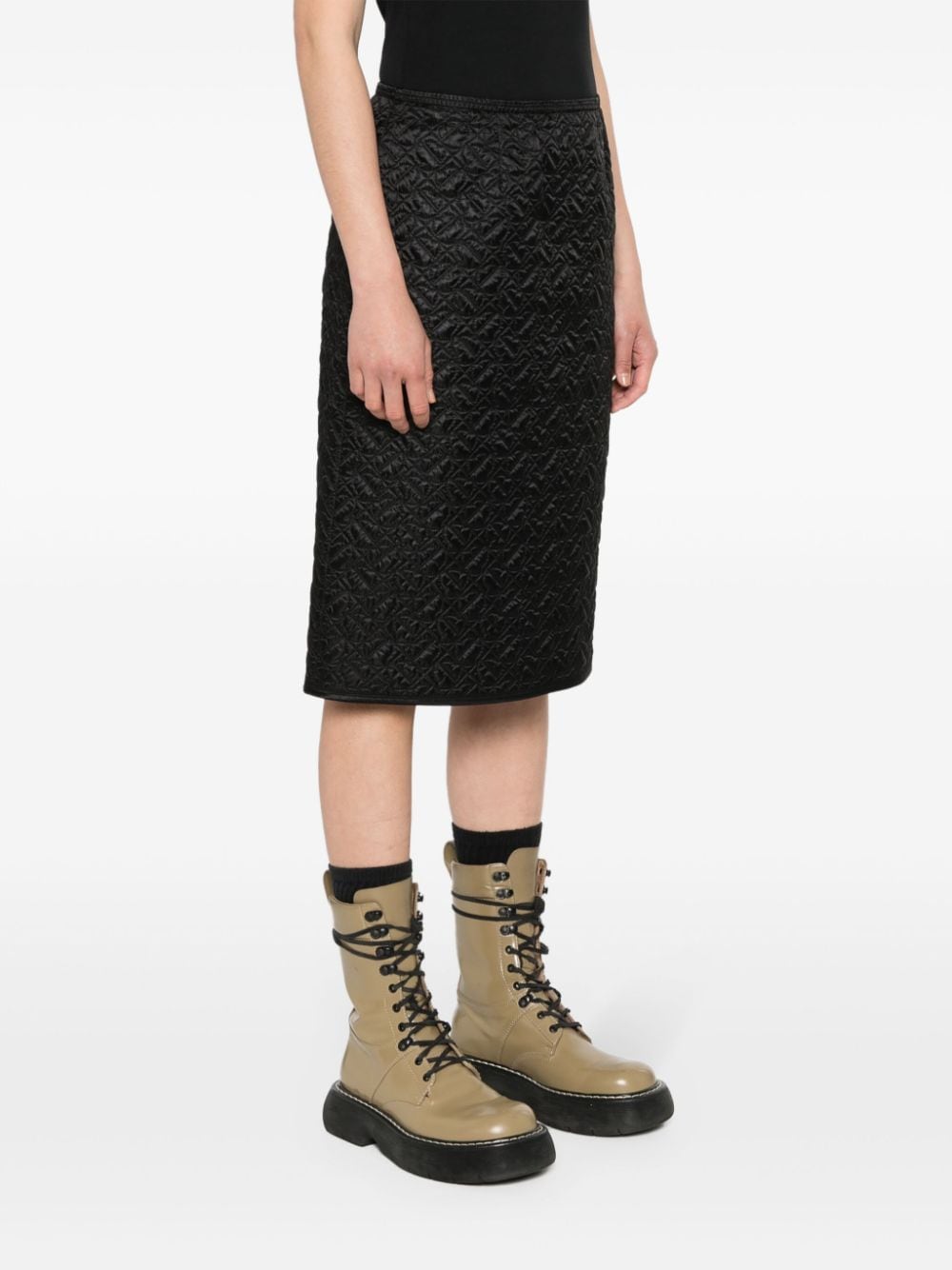 Shop Moncler Quilted Pencil Skirt In Black