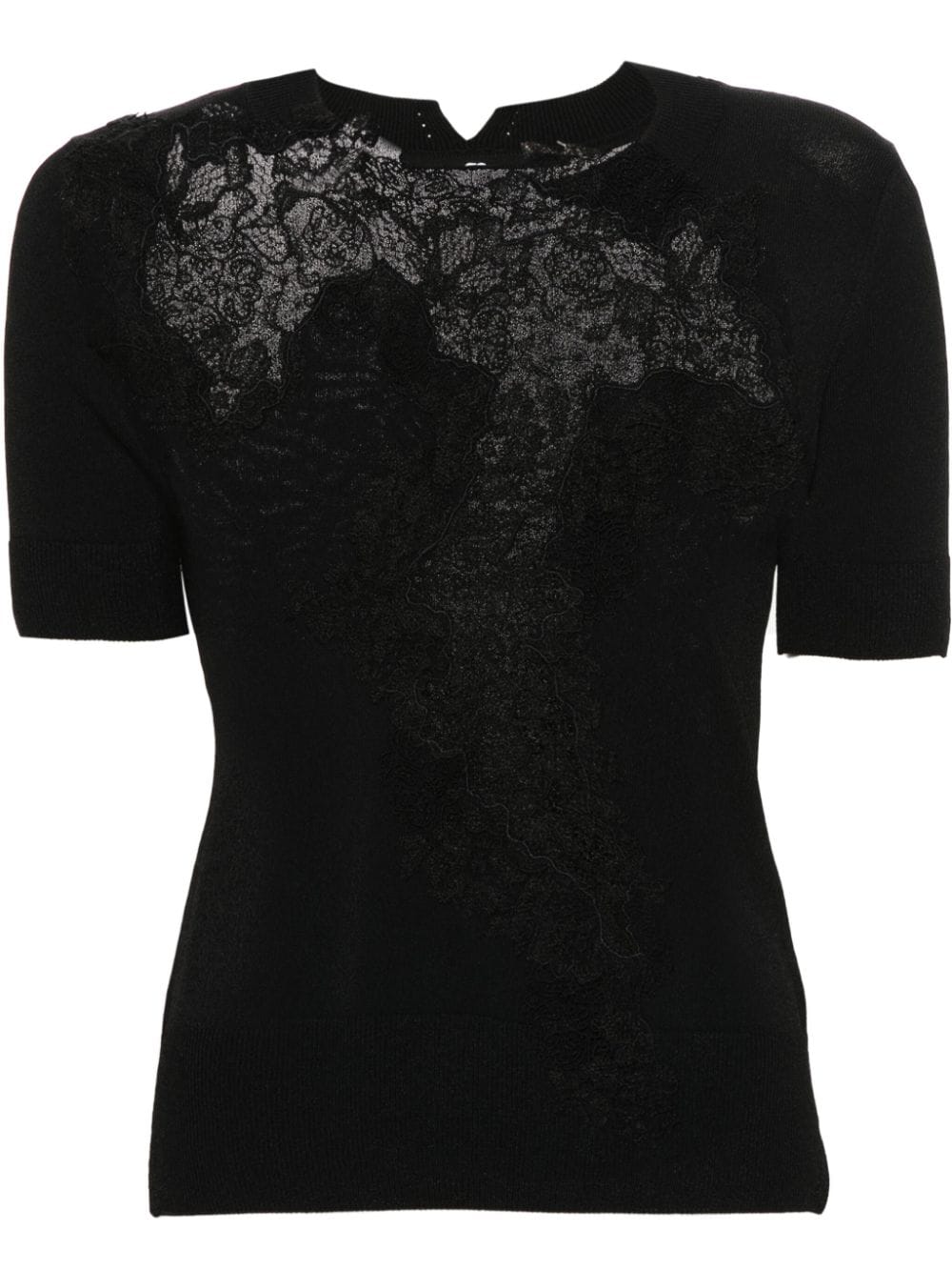 Ermanno Scervino Floral-lace Detail Knitted Top In Black