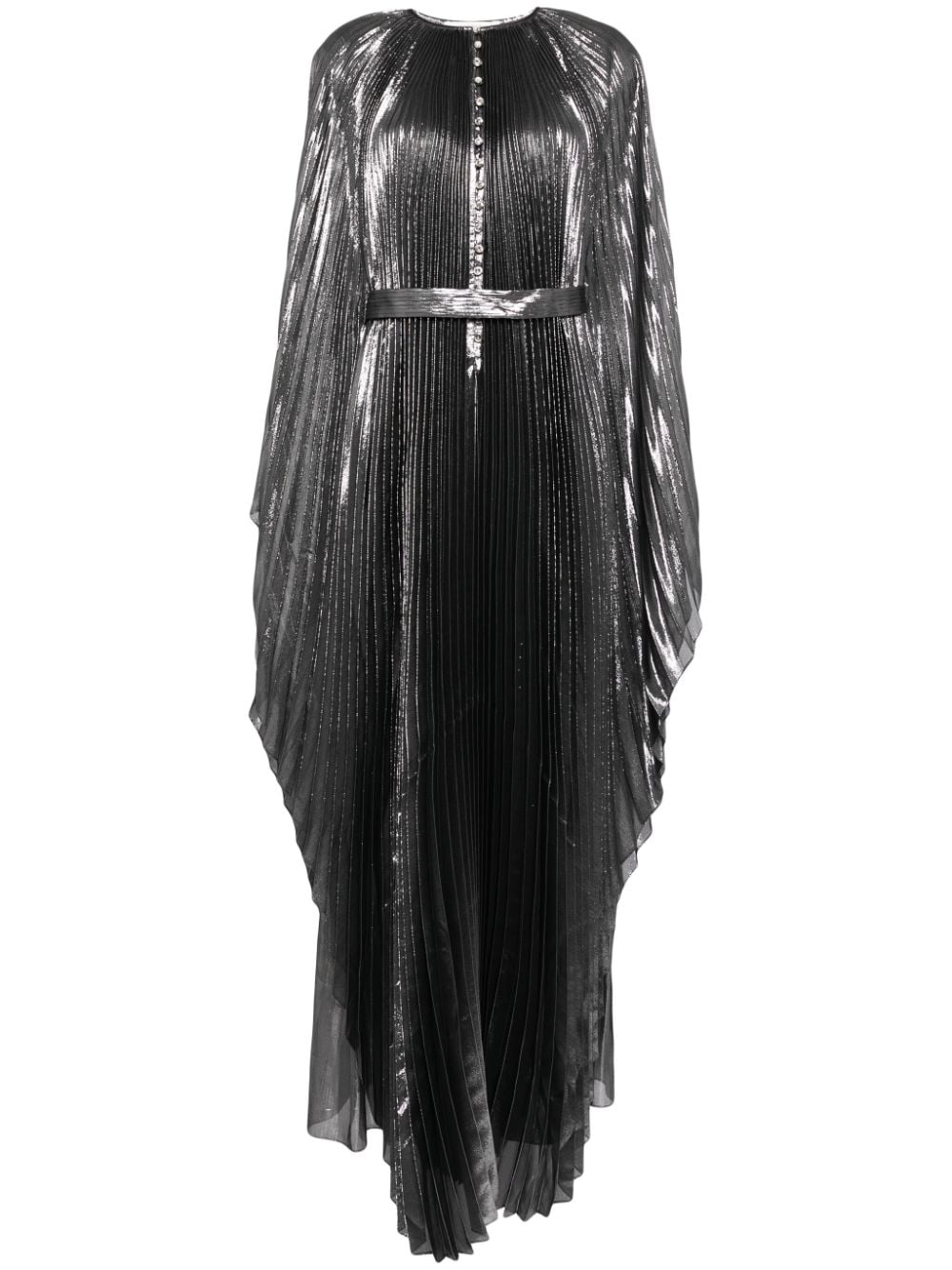 lamé-effect plissé gown