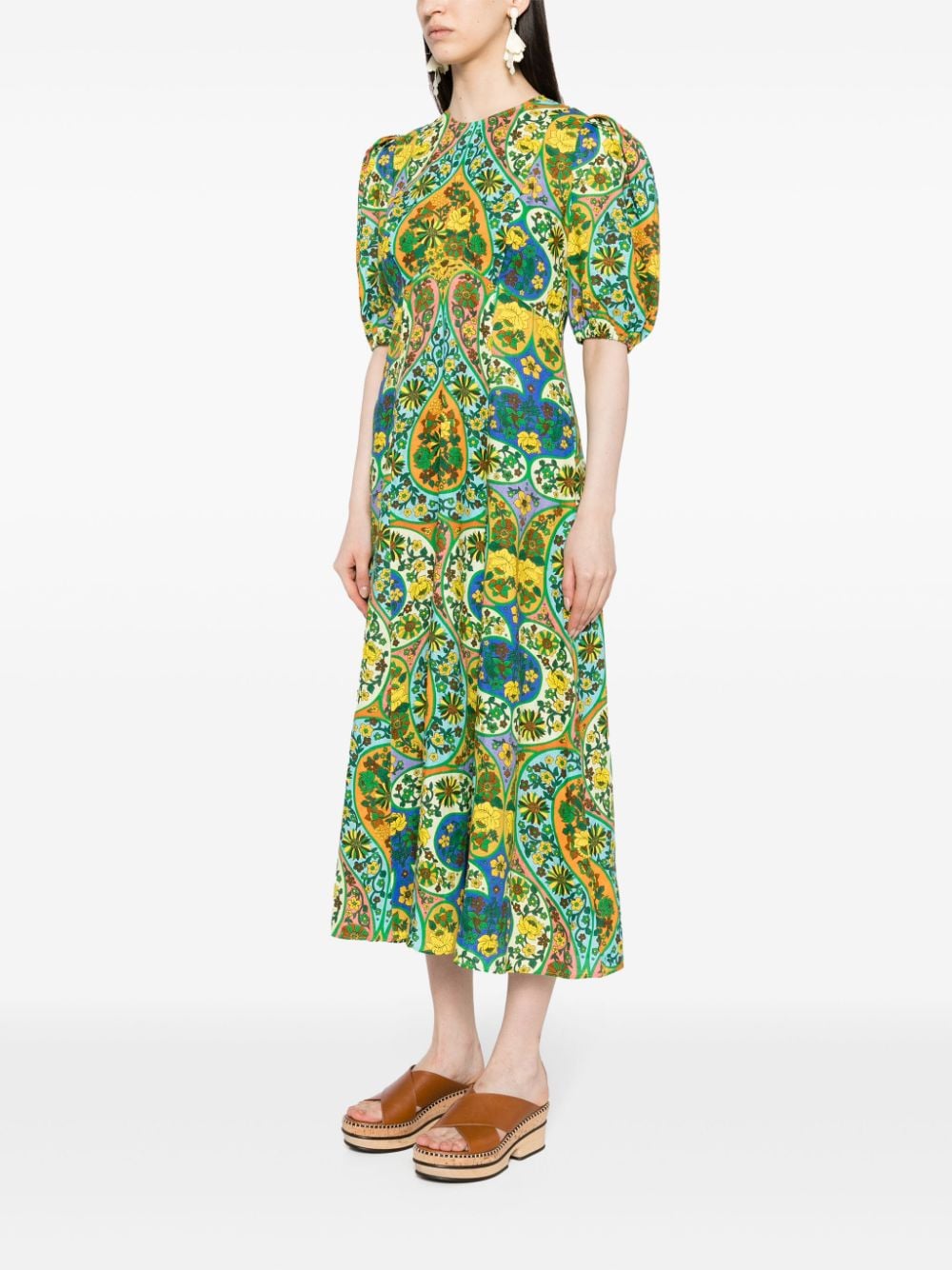 Shop Alemais Sofie Floral-print Linen Dress In Blue