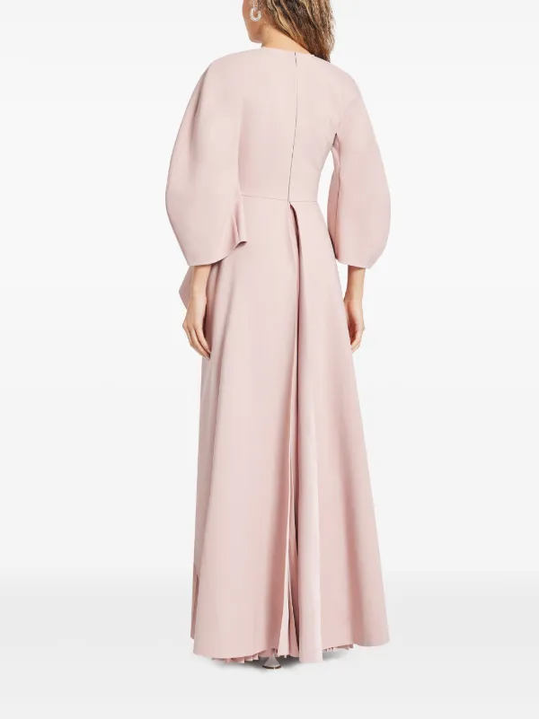 open lace back dress Pleated Metallic Satin Gown with Metallic Band Waistline – John Paul Ataker