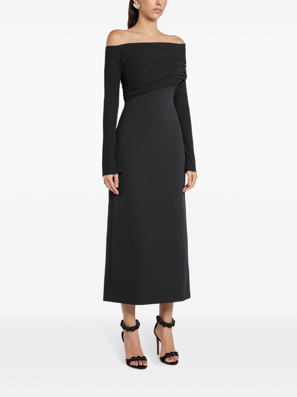 CHATS BY C.DAM off-shoulder midi dress - Zwart