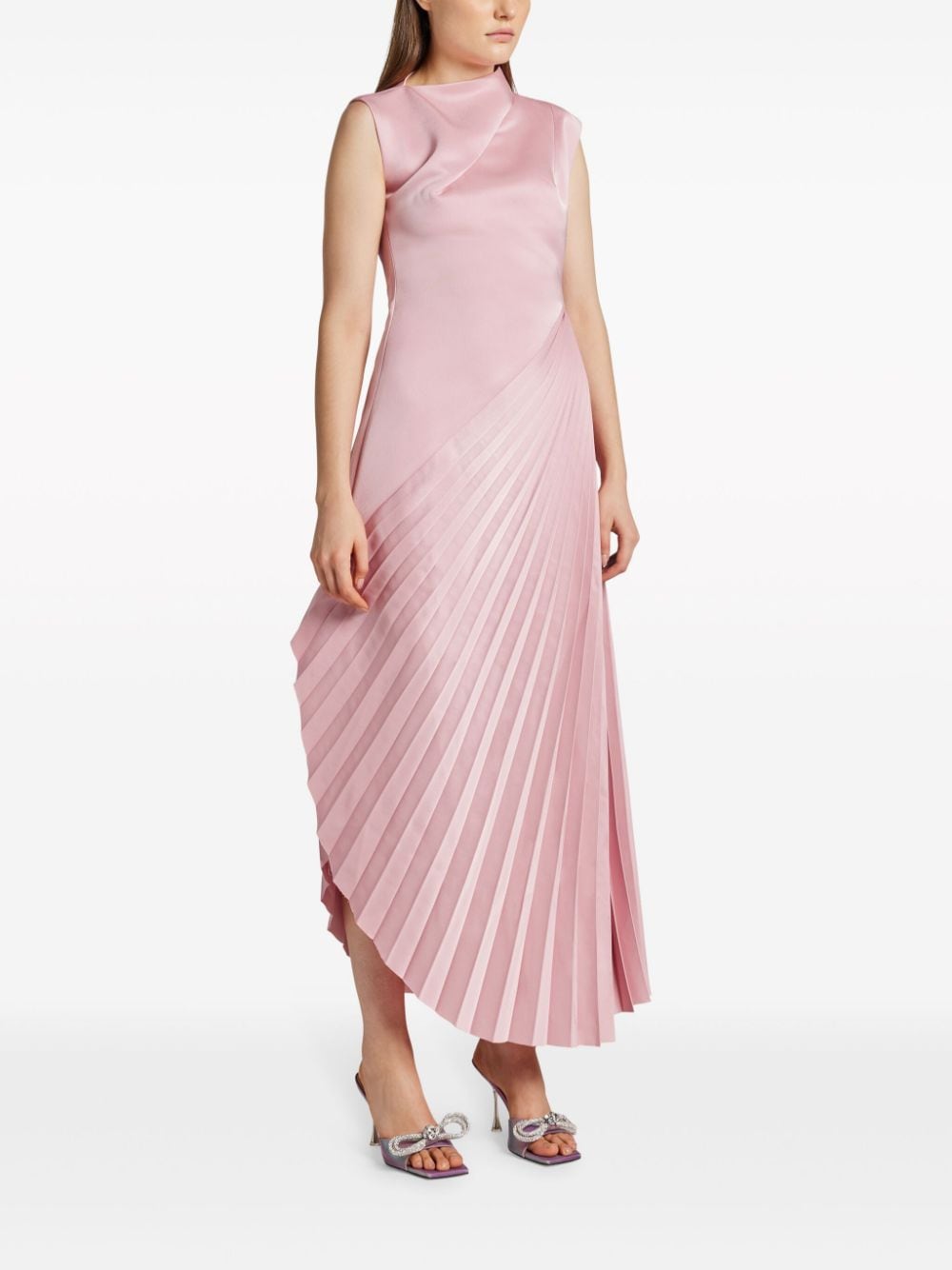 Shop Chats By C.dam Asymmetric Pleated Midi Dress In Pink