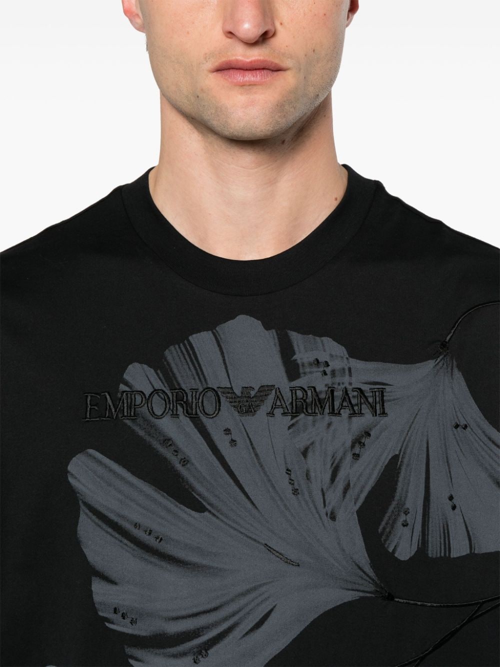 Shop Emporio Armani Embroidered-logo Cotton T-shirt In Black