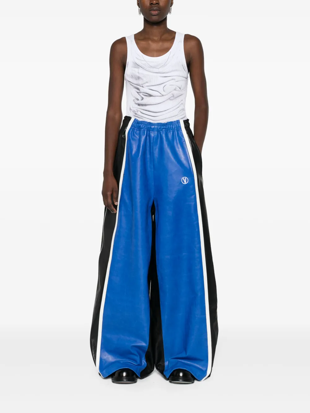 Shop Vetements Colourblock Leather Trousers In Blau