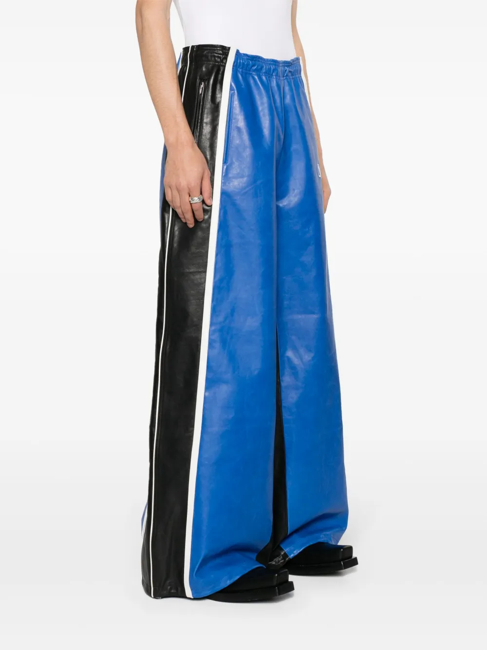 Shop Vetements Colourblock Leather Trousers In Blau