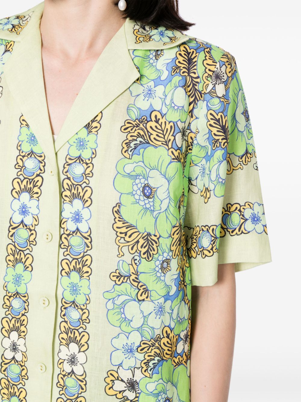Shop Alemais Velma Floral-print Linen Shirt In Green