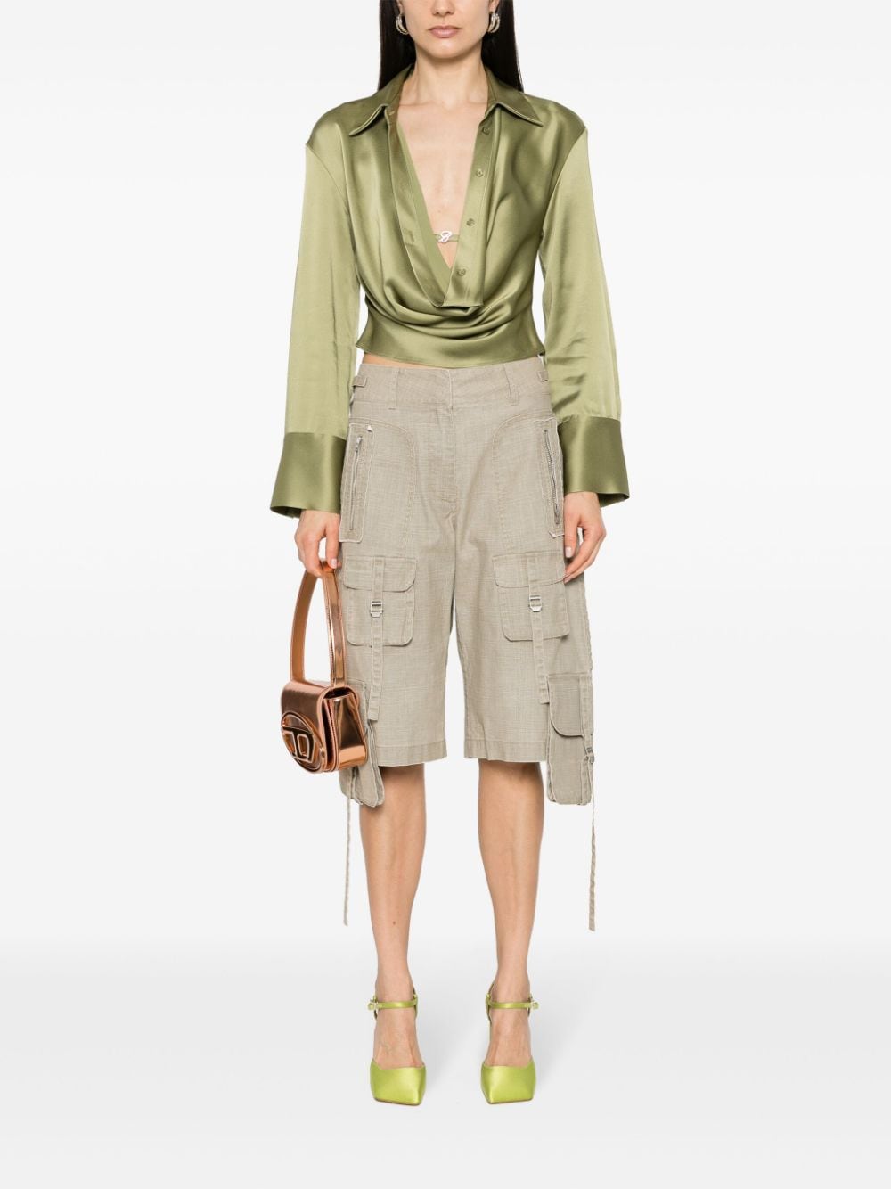 Shop Blumarine Draped Satin Shirt In Green