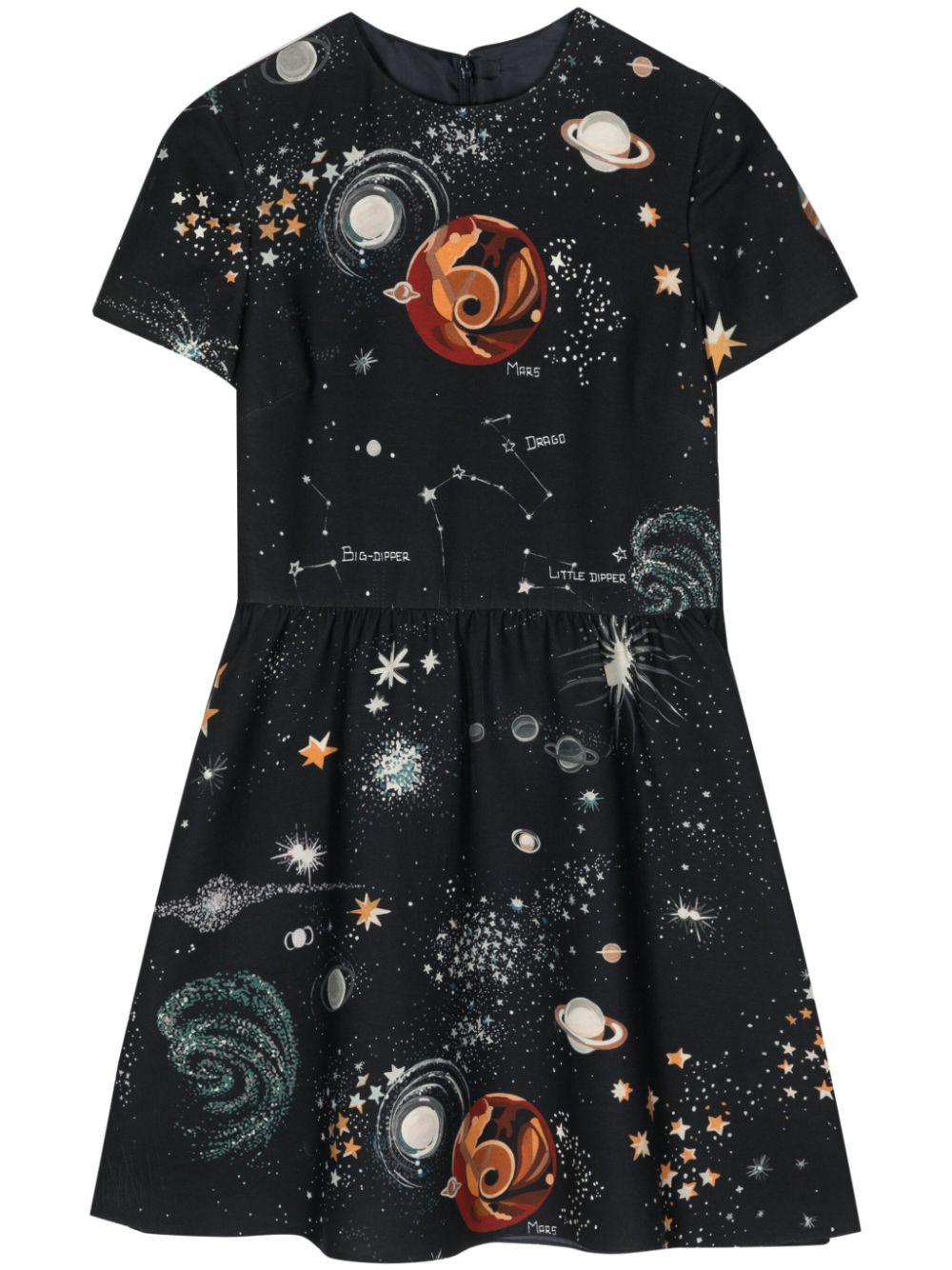 Pre-owned Valentino Cosmo-print A-line Dress In Black