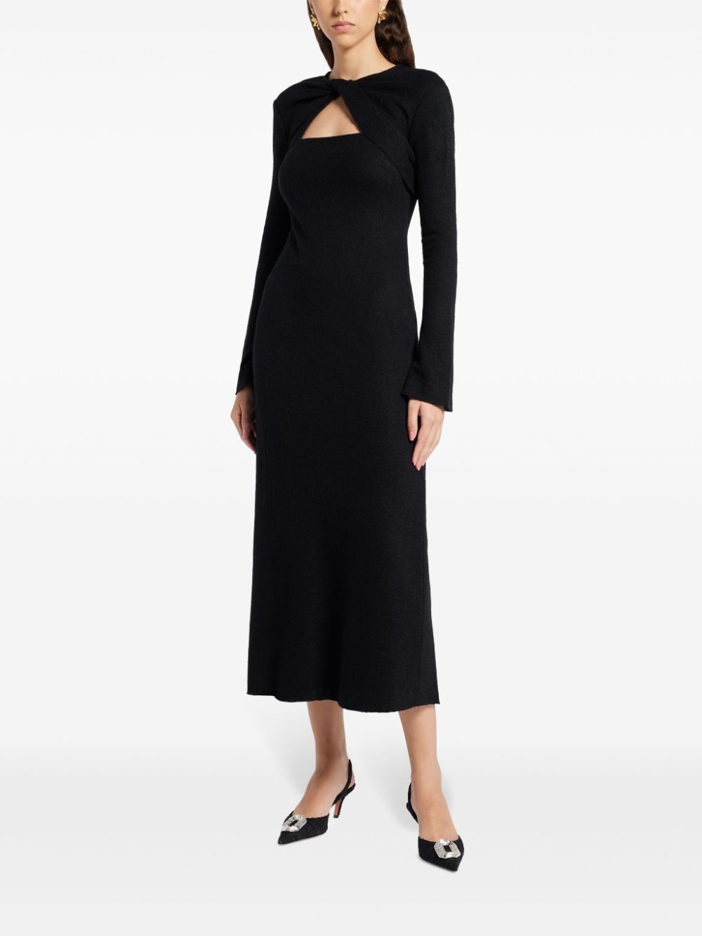 Shop Chats By C.dam Knot-detail Midi Dress In Black