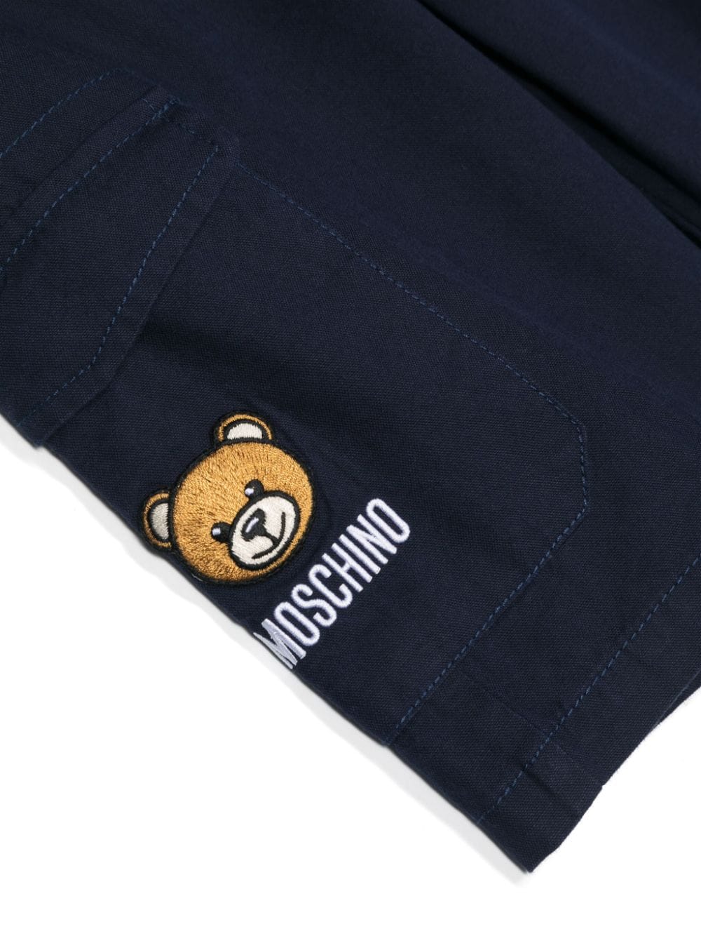 Moschino Kids Spijkeshorts met teddybeer-applicatie Blauw