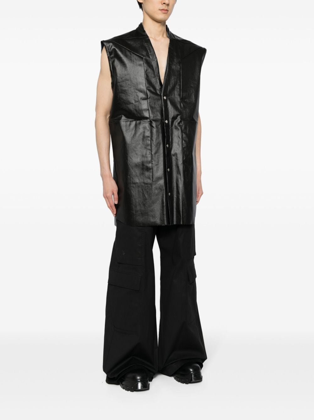Shop Rick Owens Faux-leather Sleeveless Shirt In Black