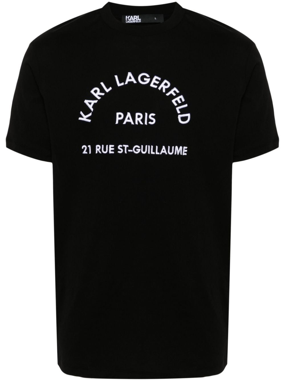 Shop Karl Lagerfeld Logo-embroidered Cotton T-shirt In Black