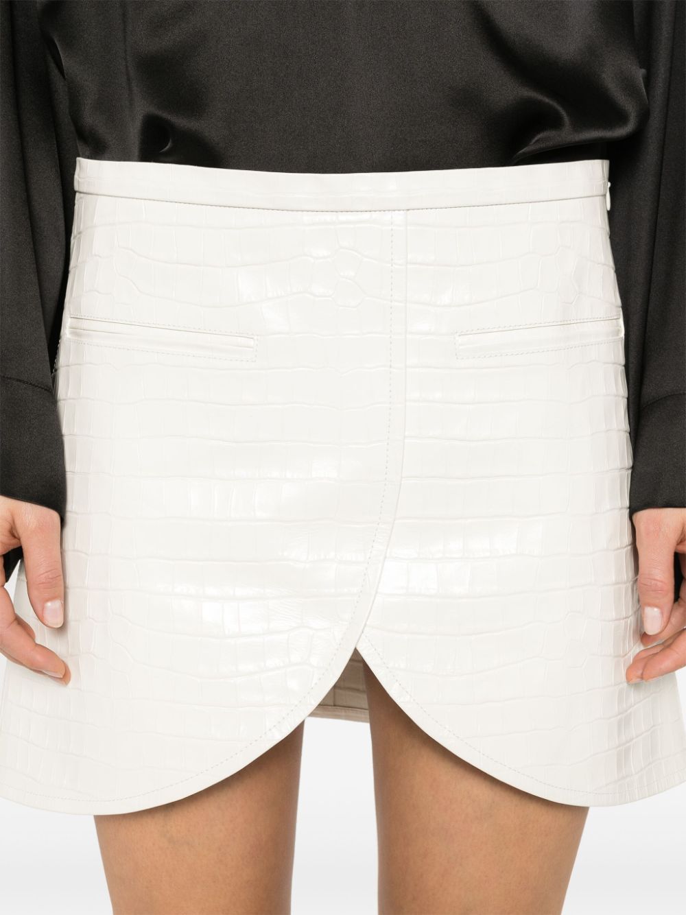 Shop Courrèges Ellipse Crocodile-effect Leather Mini Skirt In White