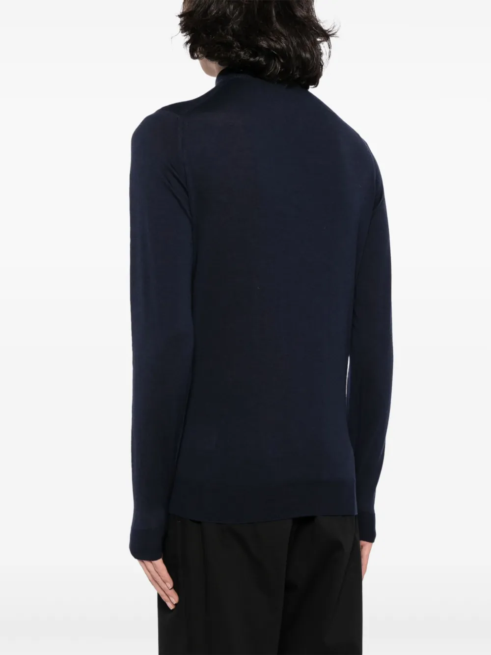 Shop John Smedley Mock Neck Fine-knitted Jumper In Blue