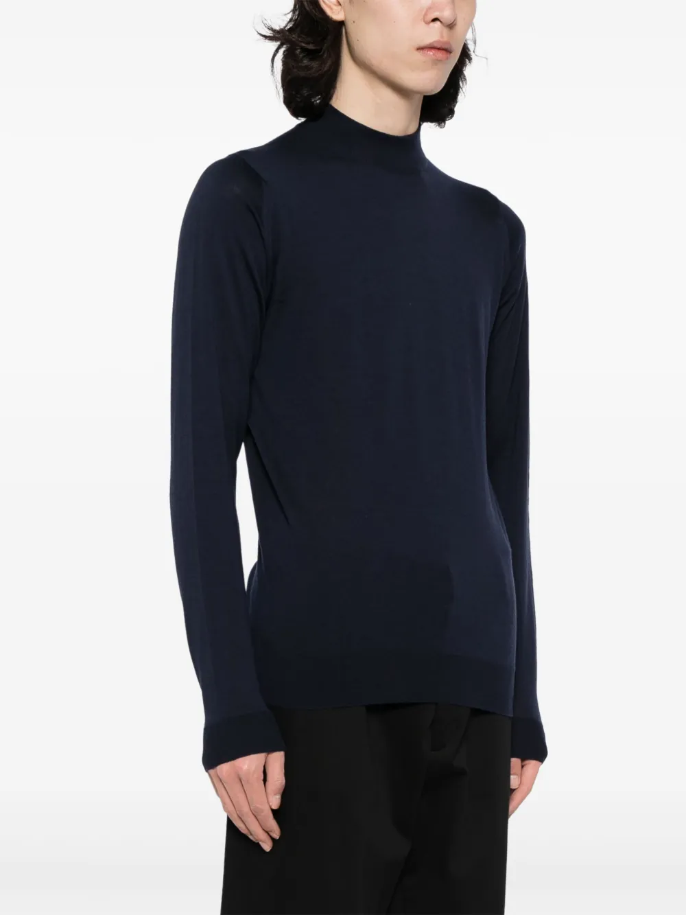 Shop John Smedley Mock Neck Fine-knitted Jumper In Blue