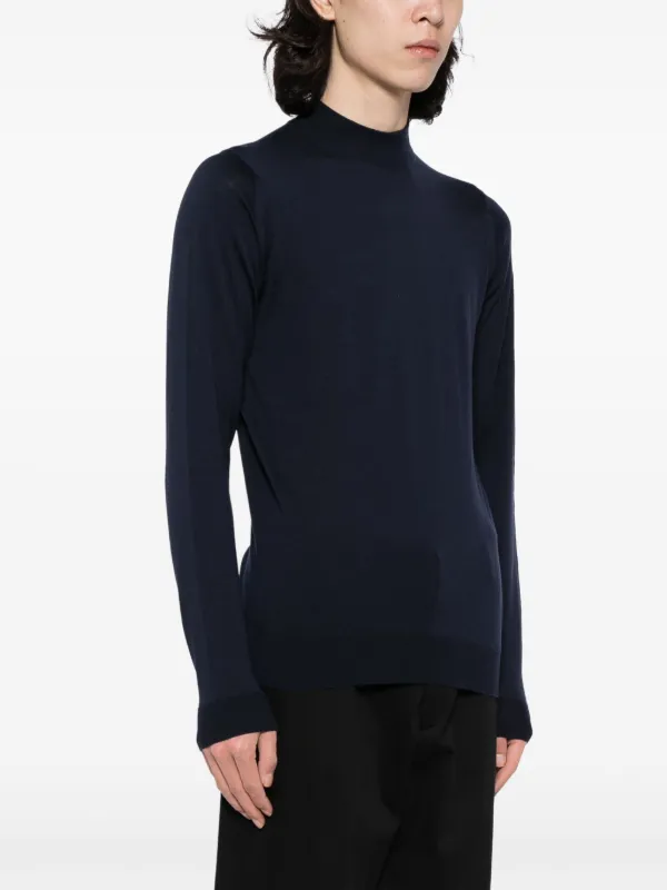 John Smedley Mock Neck fine-knitted Jumper | Blue | FARFETCH