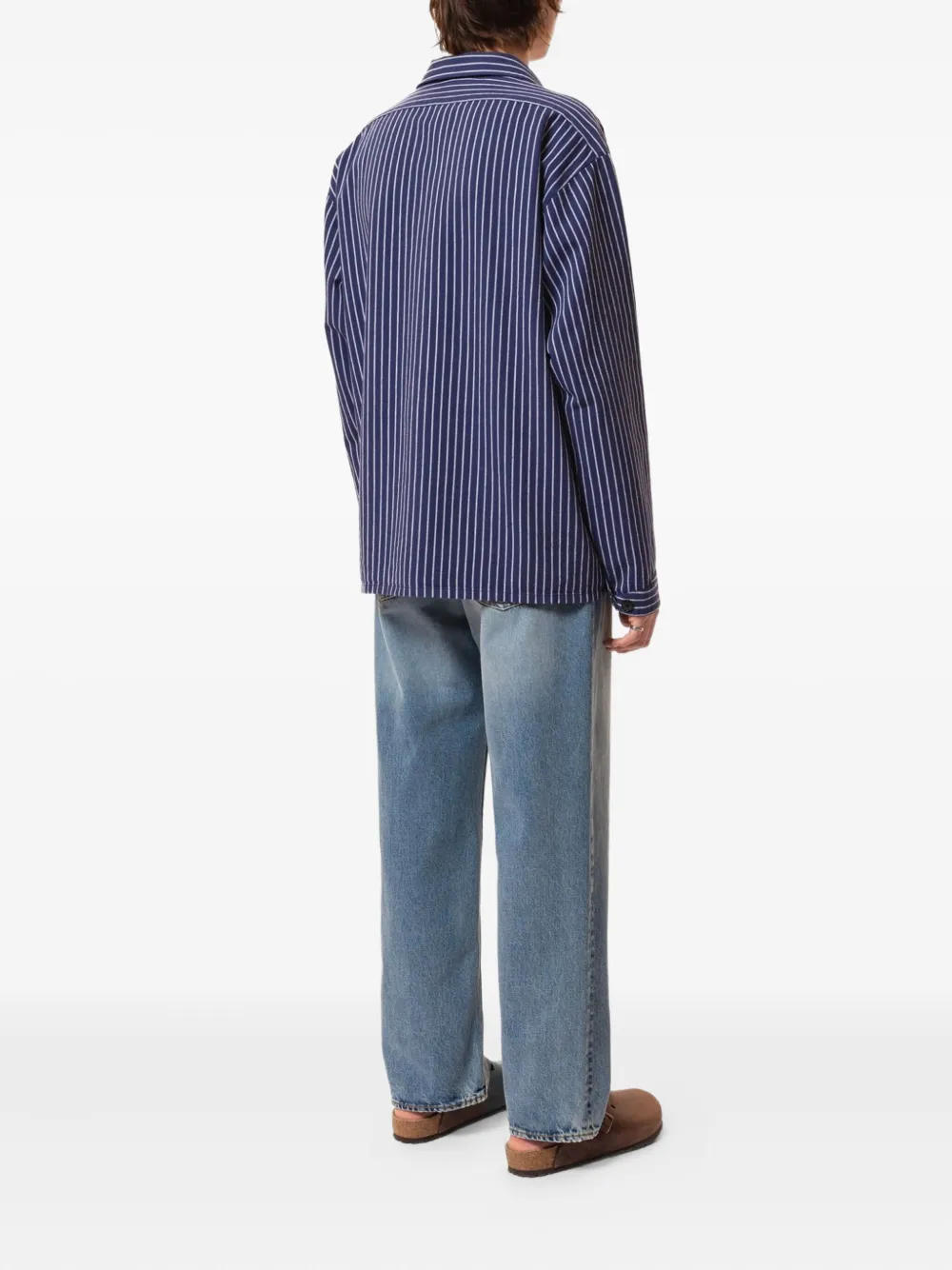 Nudie Jeans Gestreept overhemd met opgestikte zak Blauw