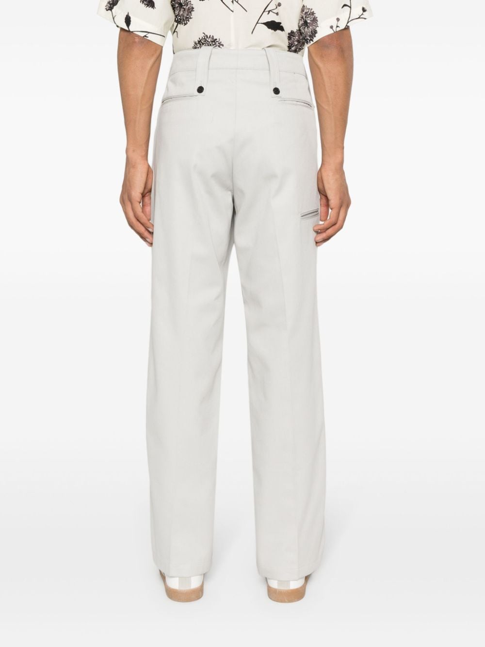 Shop Paura Kyros Cotton Straight-leg Trousers In Grey