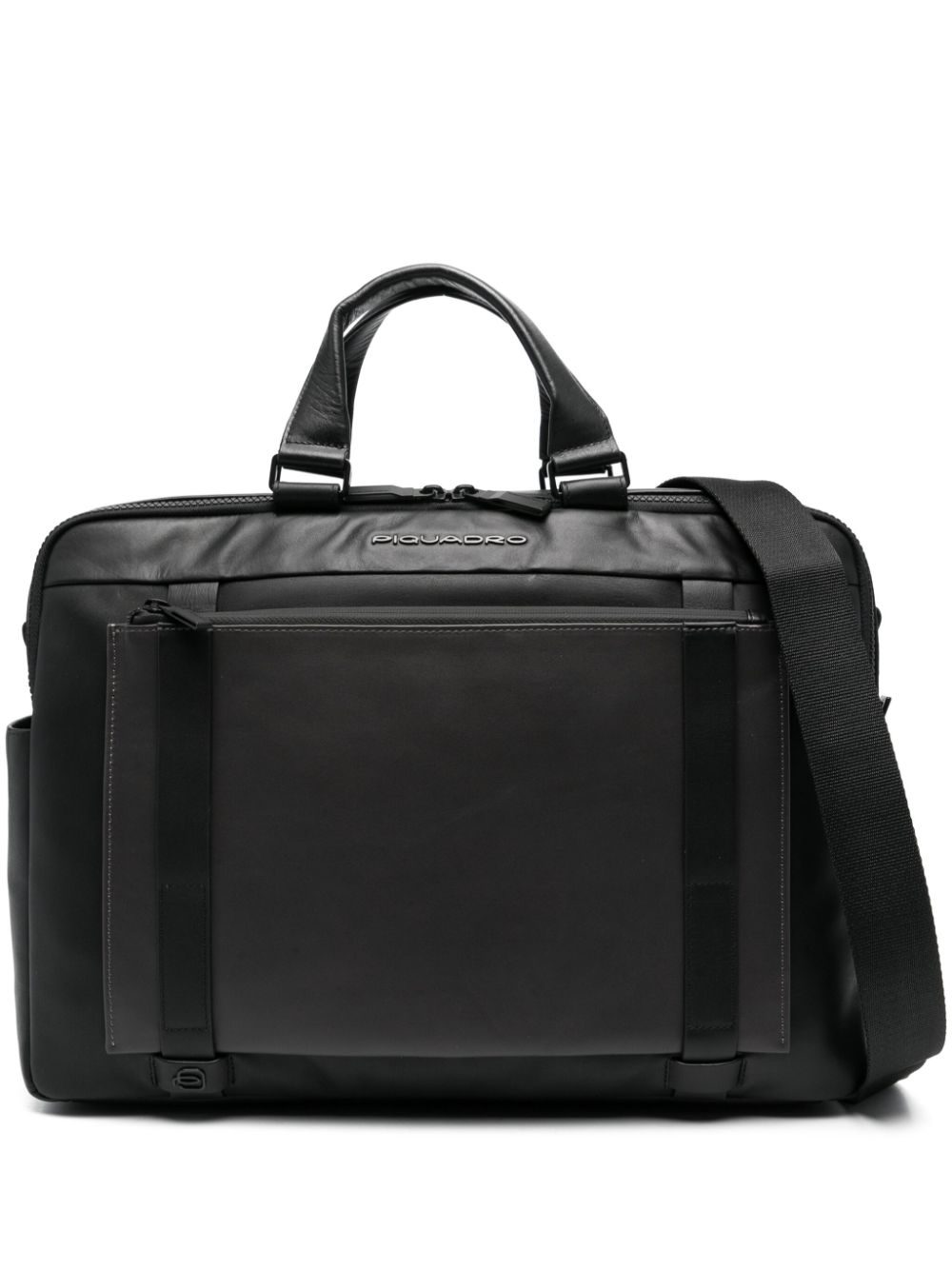 PIQUADRO logo-lettering leather laptop bag Zwart