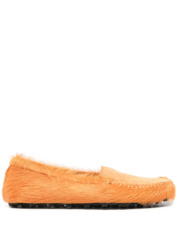Marni Slip-on Calf-hair Loafers in Orange