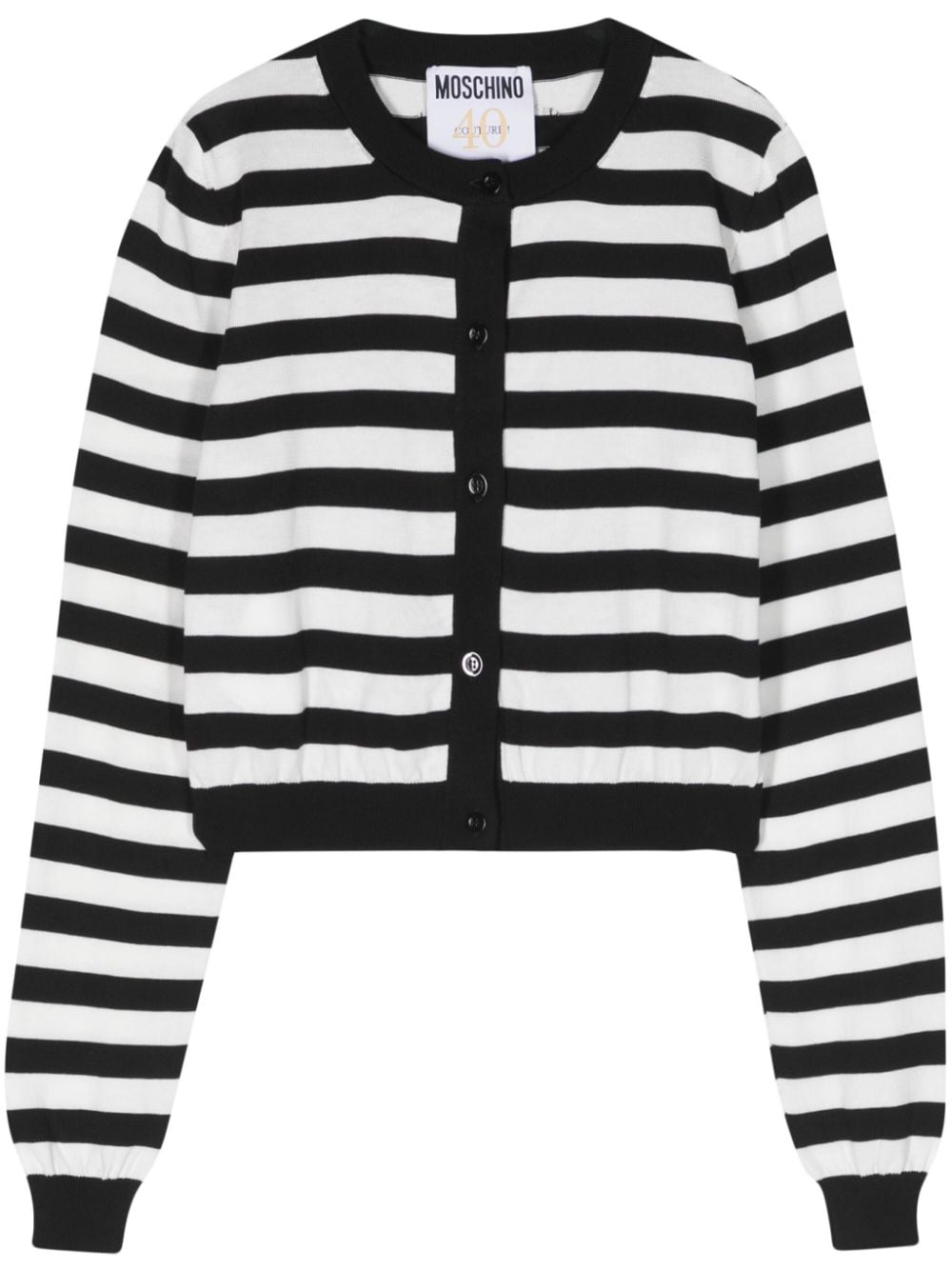 Shop Moschino Striped Cropped Cotton Cardigan In Black