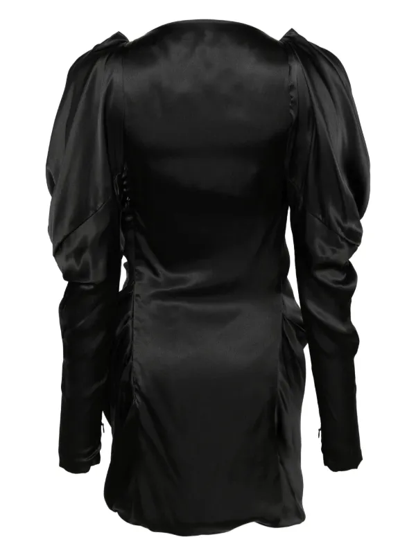 Rixina ギャザー ミニ 黒 ドレス 革 XSサイズあり Glossy グロッシー