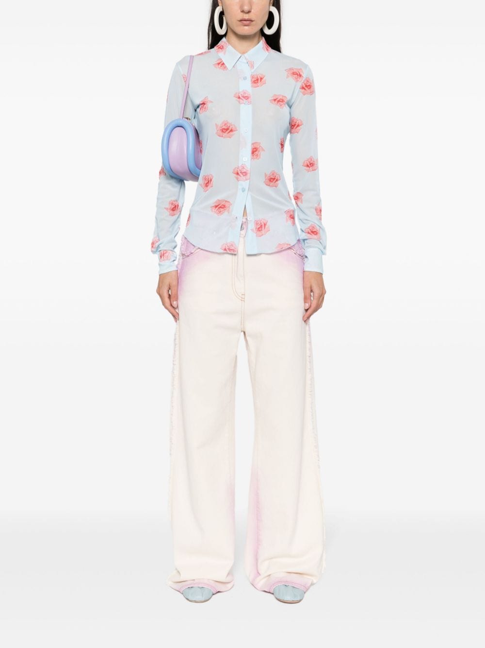 Kenzo Rose Mesh-design Shirt In Light Blue | ModeSens