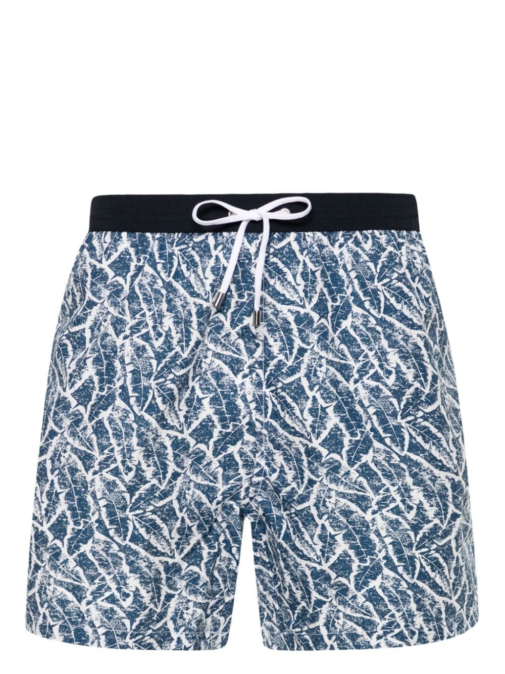 Corneliani Leaf-print Swim Shorts In Blue