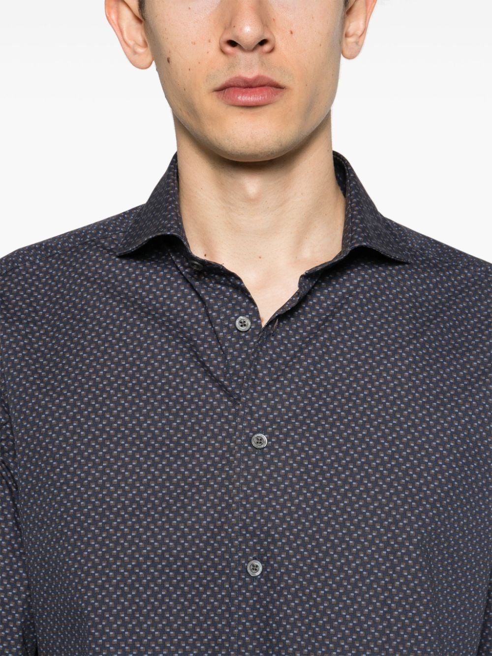 Shop Corneliani Geometric-print Cotton Shirt In Blau