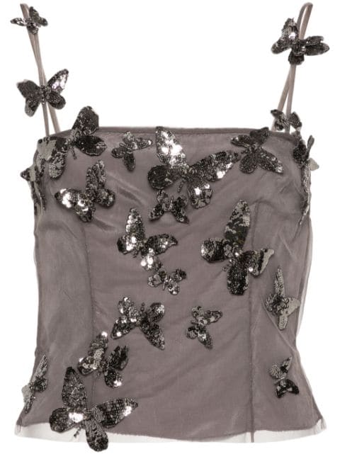 Blumarine sequin butterfly-appliqué crop top